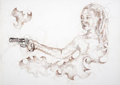 La Gancha #3, Hand-sewn Human Hair on Canvas, 2012